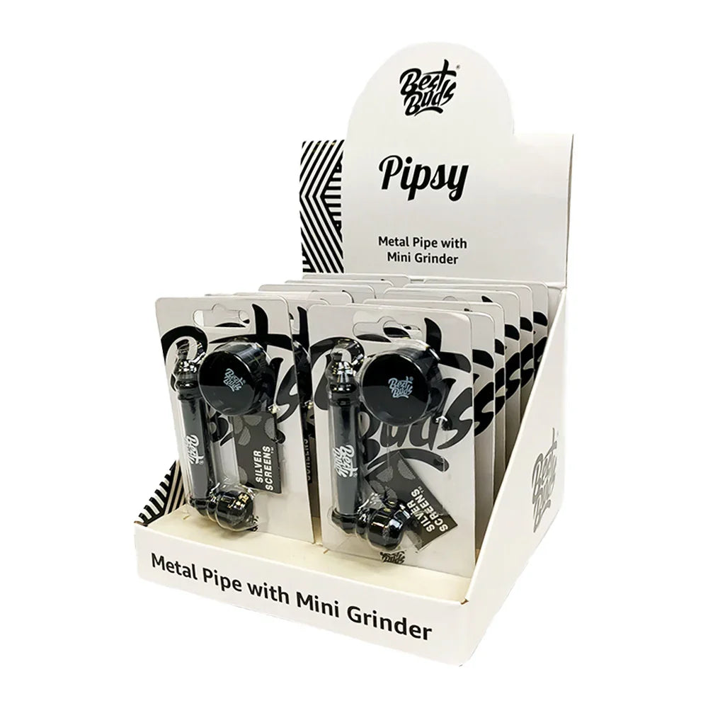 Schwarze Metall-Pfeife mit Mini-Grinder - High Standards